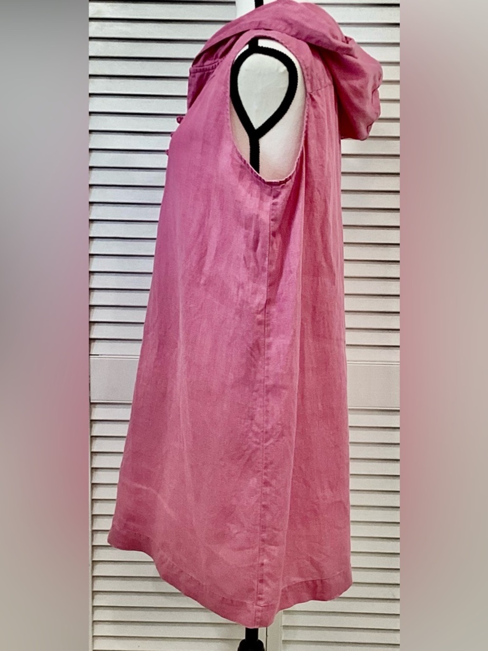 J. Jill Pink Linen Hoodie Shift Dress Frog Closure Sleeveless Petite Medium PM - Picture 2 of 8